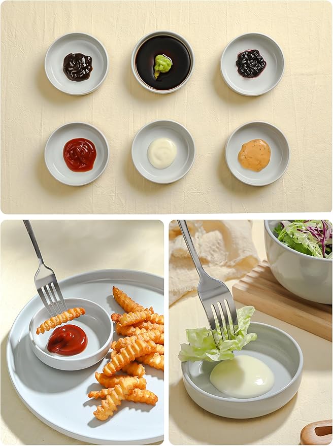 famiware Ceramic Soy Sauce Dish, 4oz Dipping Bowls Set of 6, Light Gray