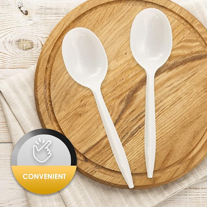 PAMI Medium Weight Disposable Plastic Soup Spoons,White,Bulk Pack,1000 Ct