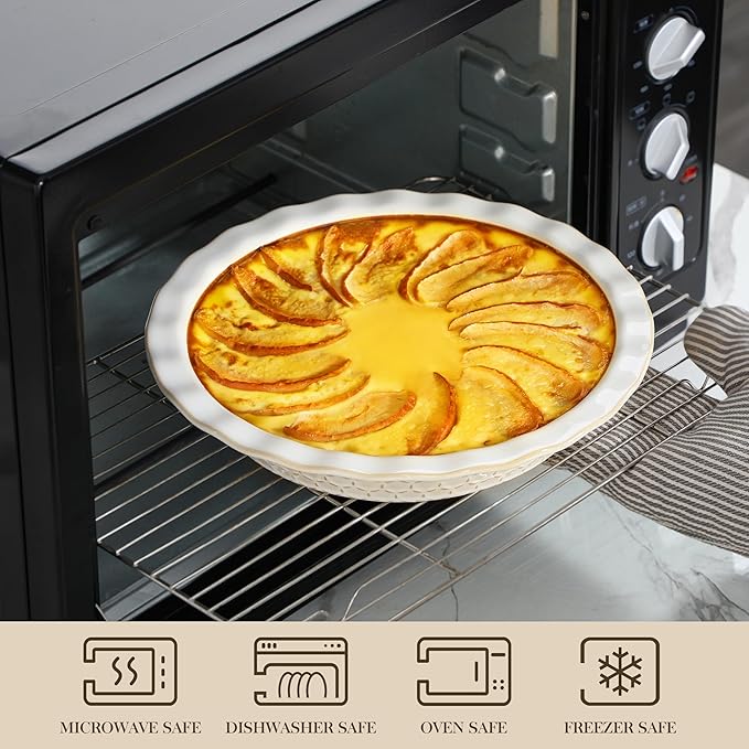 MALACASA Stoneware Pie Dish, 9 Inch Quiche Baking Dish Embossed