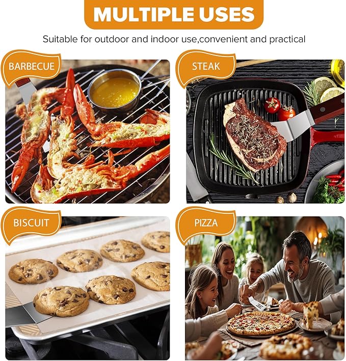 PETHOMKIT Small Metal Spatula Set with Thin Beveled Edge, Wood Handle,2 Pcs