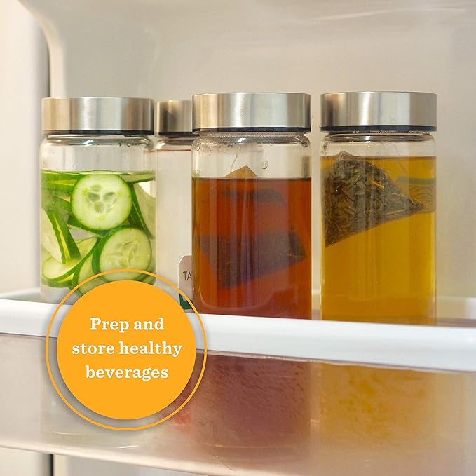 16oz Juice Bottles, Wide Mouth Glass Water Bottles & Stainless Steel Lids