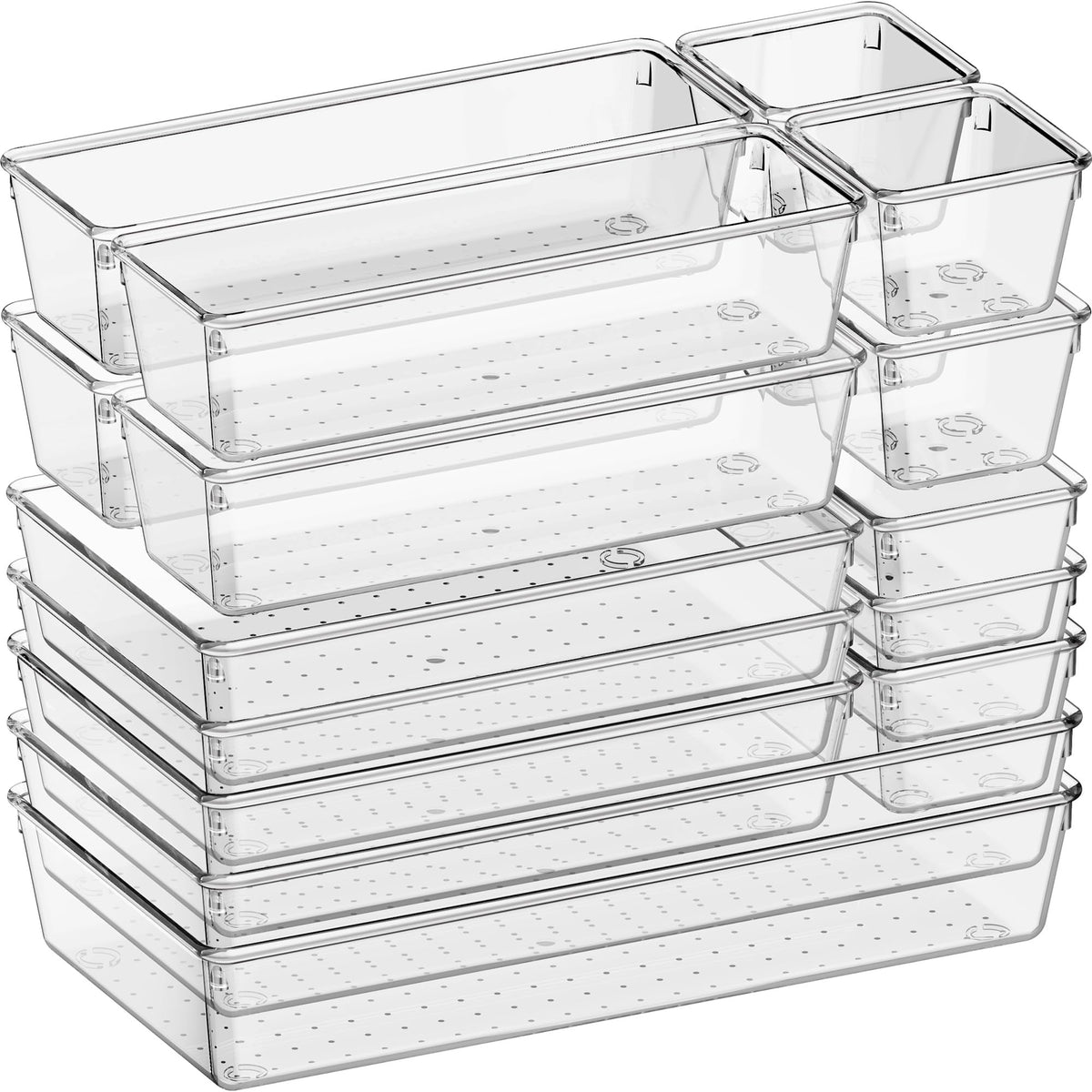 Criusia 36 Pack Large Clear Plastic Drawer Organizer Bins - 6 Size Acrylic Kitchen Drawer Organization and Storage for Utensils Gadgets, Office Bathroom and Vanity Organizer for Makeup Accessoires