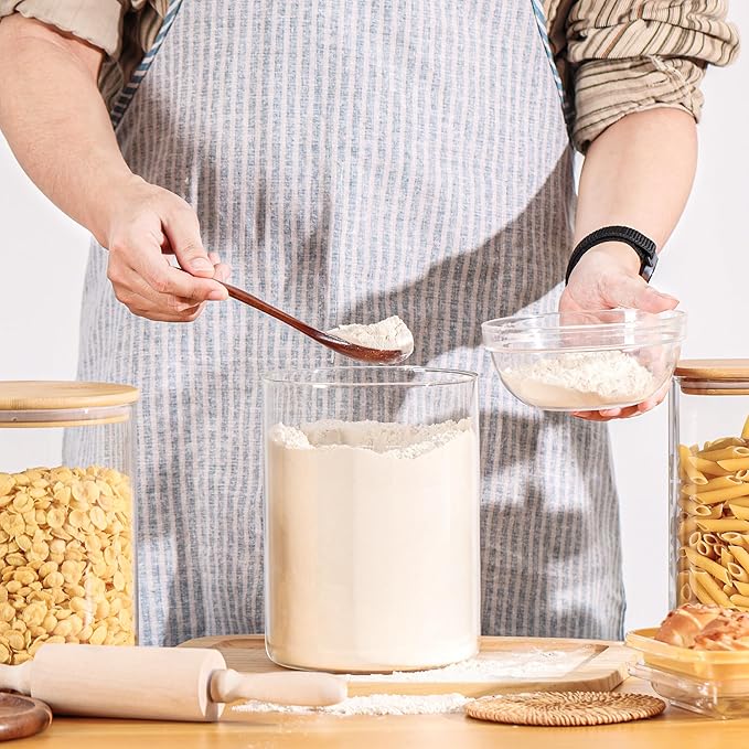 Wnaraa Glass Storage Containers with Lids, Glass Jars with Bamboo Lids, Large Food Storage Jar, Sugar, Pantry Storage Container for Pasta Rice Flour Oats Nuts Tea Spice (Round 27oz*2+54oz*2+100oz*2)