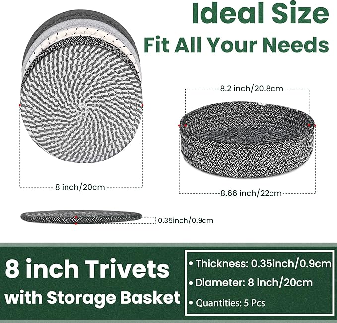 KITLAB 8 Inch Trivets for Hot Dishes, Hot Pots and Pans, 5 Pcs
