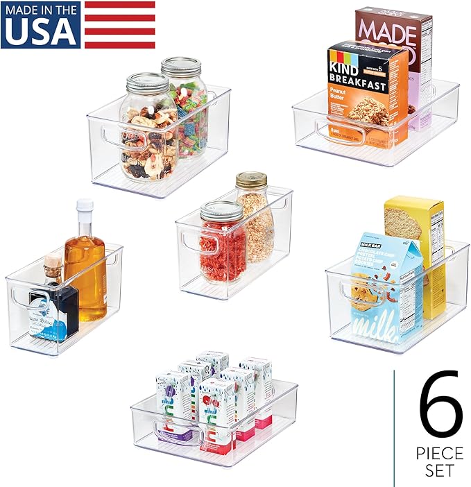 iDesign Stackable Pantry Bins, 2 Small, 2 Medium, and 2 Large Bins, 6 Pack, Clear, Made in USA