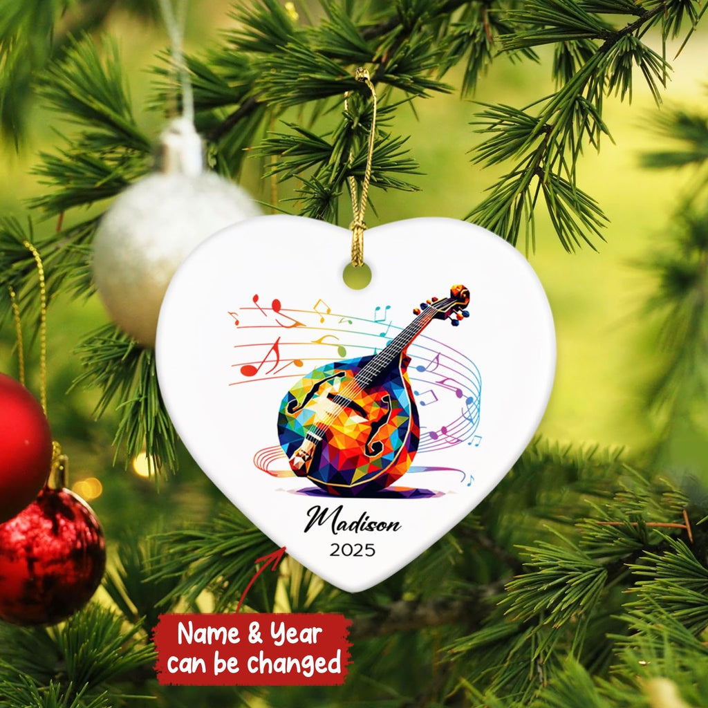Personalized Name & Year Mandolin Ceramic Ornament Gifts for Music Lovers, Mandolin Player Xmas Tree Ornaments, Custom Mandolinist Ornaments 2026, Instrument Ceramic Ornament Decor Christmas Hanging