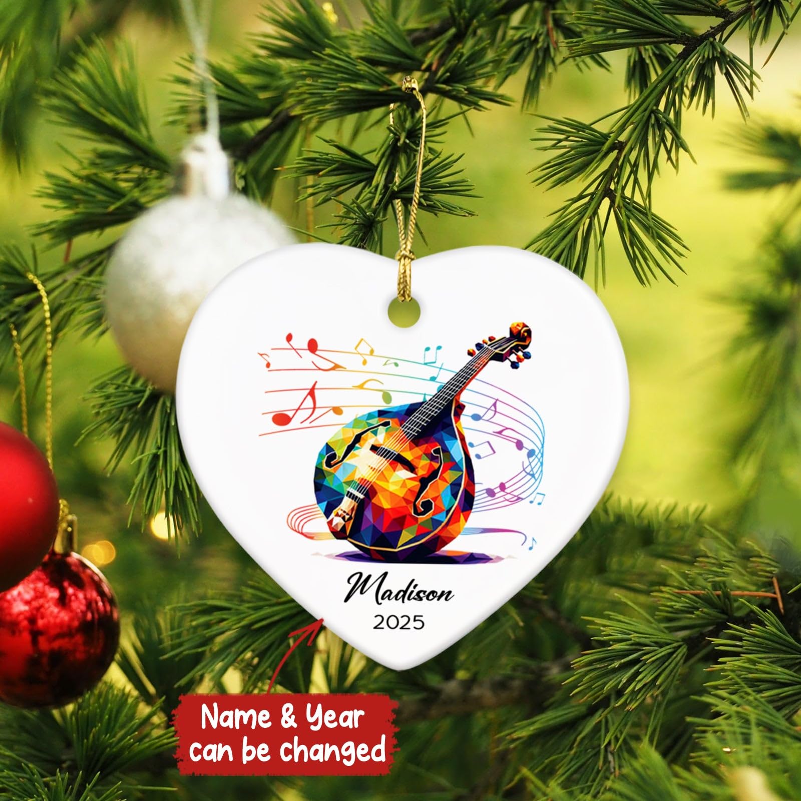 Personalized Name & Year Mandolin Ceramic Ornament Gifts for Music Lovers, Mandolin Player Xmas Tree Ornaments, Custom Mandolinist Ornaments 2026, Instrument Ceramic Ornament Decor Christmas Hanging