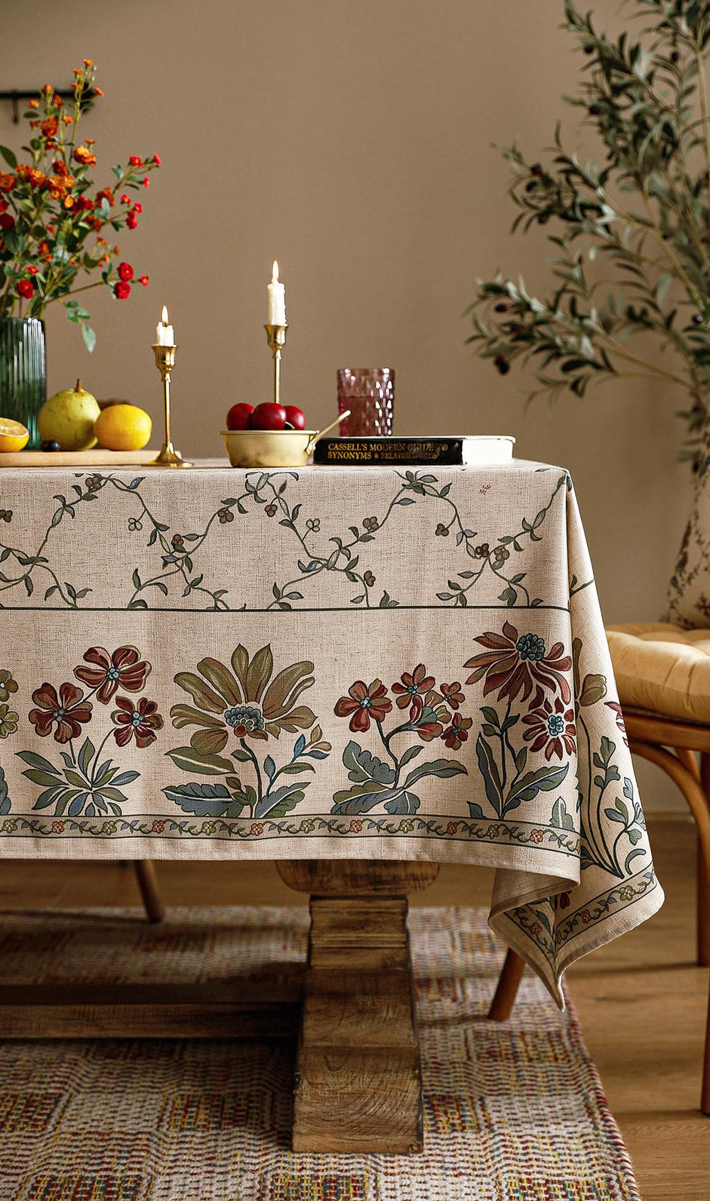 patdrea Vintage French Linen Tablecloth,Square,55"x55"-Oliveirad