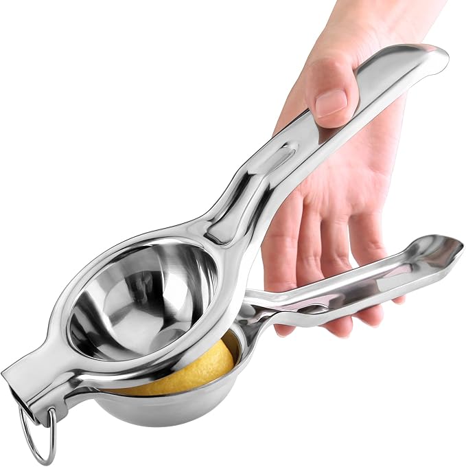 New Star Foodservice 43280 Commercial-Grade Stainless Steel Lemon Squeezer, Heavy Duty Citrus Juicer Press, Silver