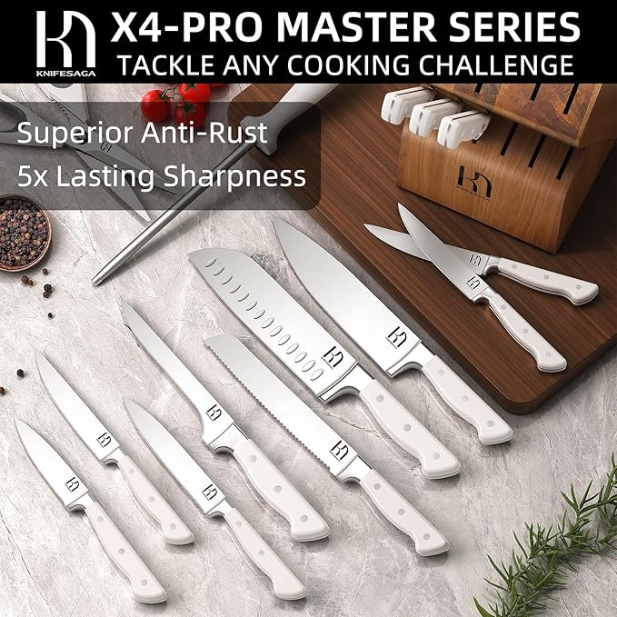 KnifeSaga 15-pc Japanese Kitchen Knife Block Set, Razor Sharp, Professional