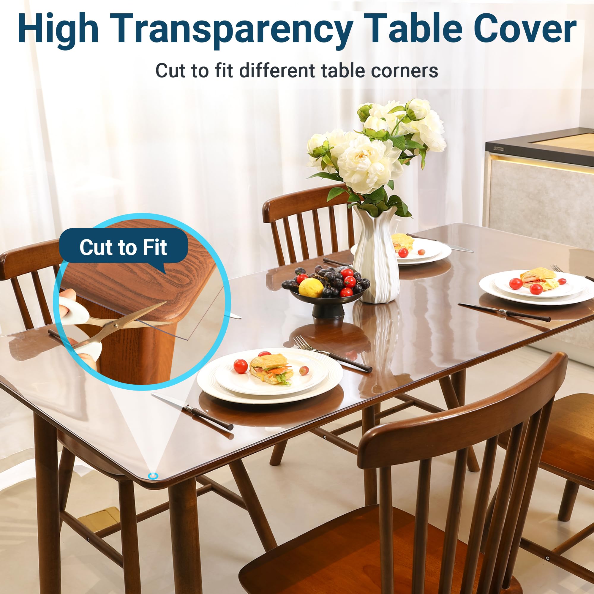 NAP2WELL Clear Table Cover Protector 42 x 90 Inch, 2.0mm Plastic Desk Mat