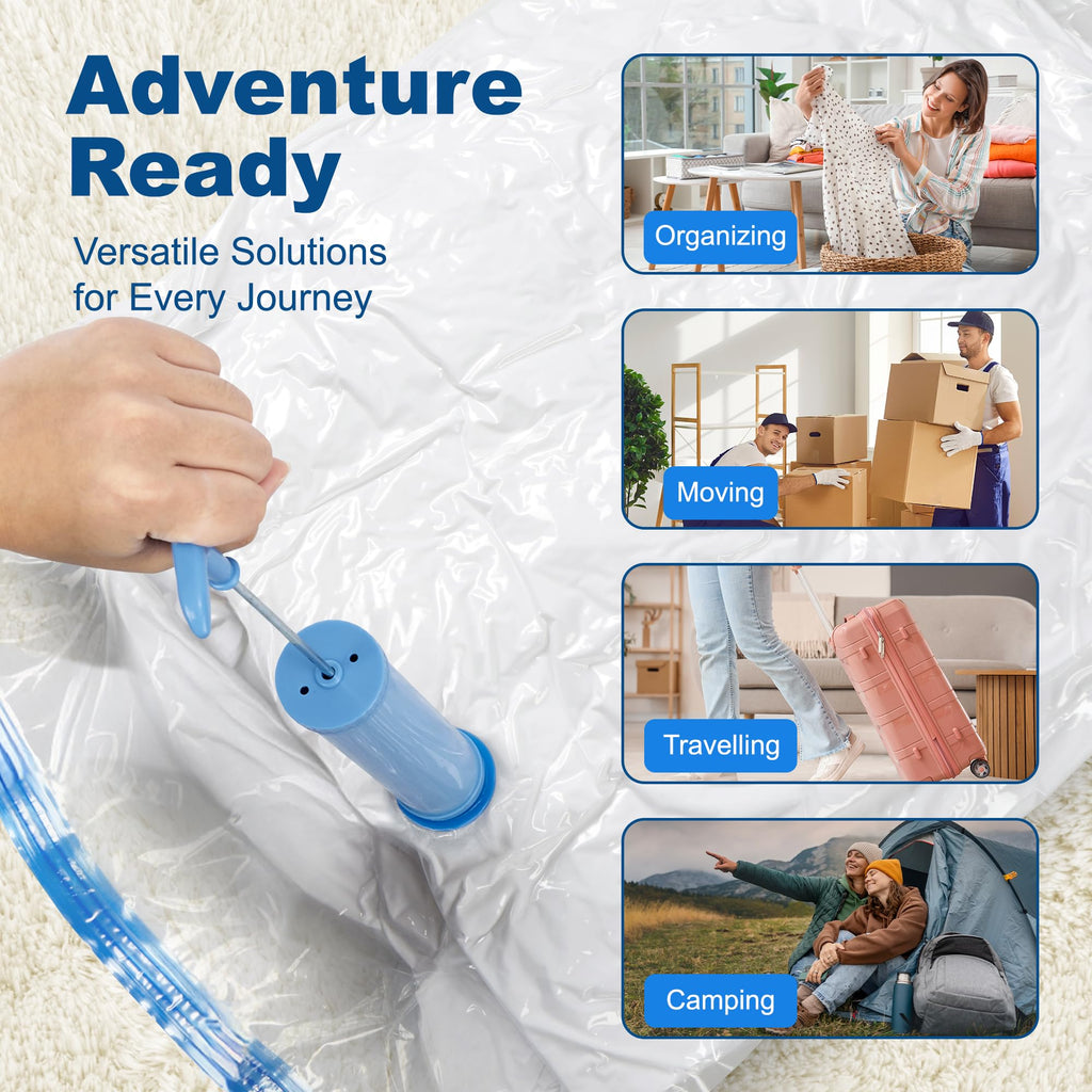 HOUSE DAY 10 Large Vacuum Storage Bags with Pump,Space Saving Vacuum Seal Bags For Clothing Travel, Vacuum Storage Bags For Clothes, Comforters, Blankets, Pillows, Moving, Reusable & Durable,Hand Pump