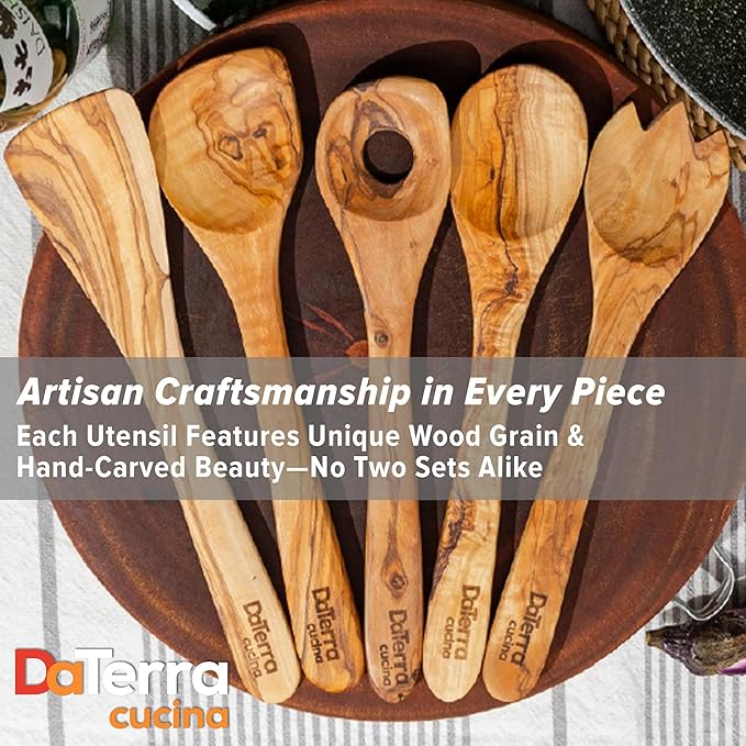 DaTerra Cucina -12-Inch Olive Wood Cooking Utensil Set 5-Piece Tool