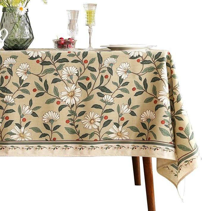 ISAENNE Designer Vintage Linen Green Rectangular Tablecloth,71"x55"-Brune