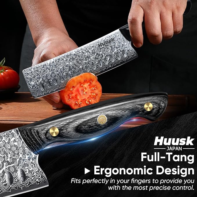 Huusk Damascus Nakiri Knife 7inch - Japanese Knives with Sharp Edge