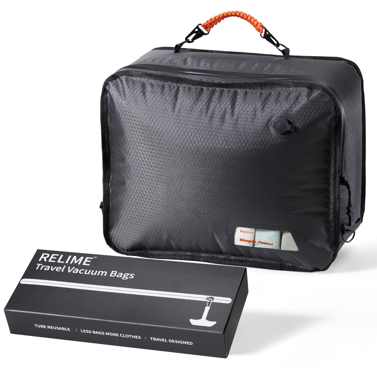 Relime Apex Series Vacuum Bags for Travel Luggage, 180° Open, Reusable Compression Bags for travel Pack, Vacuum Seal Packing Cube for Cloth (1Medium+Pump)