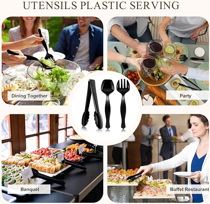 Mwellewm 36Pcs Plastic Serving Utensils Set, Disposable Spoons Tongs Forks