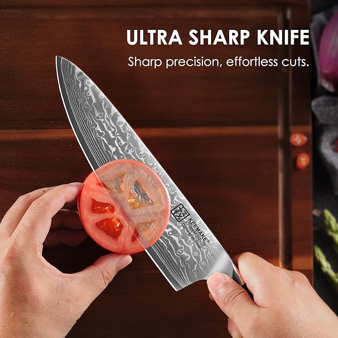 KEEMAKE Damascus Kitchen Knife Set, 2PCS Ultra Sharp 67-Layer Damascus Steel Chef Knife with G10 Non-Slip Handle, Elegant Box for Men Husband