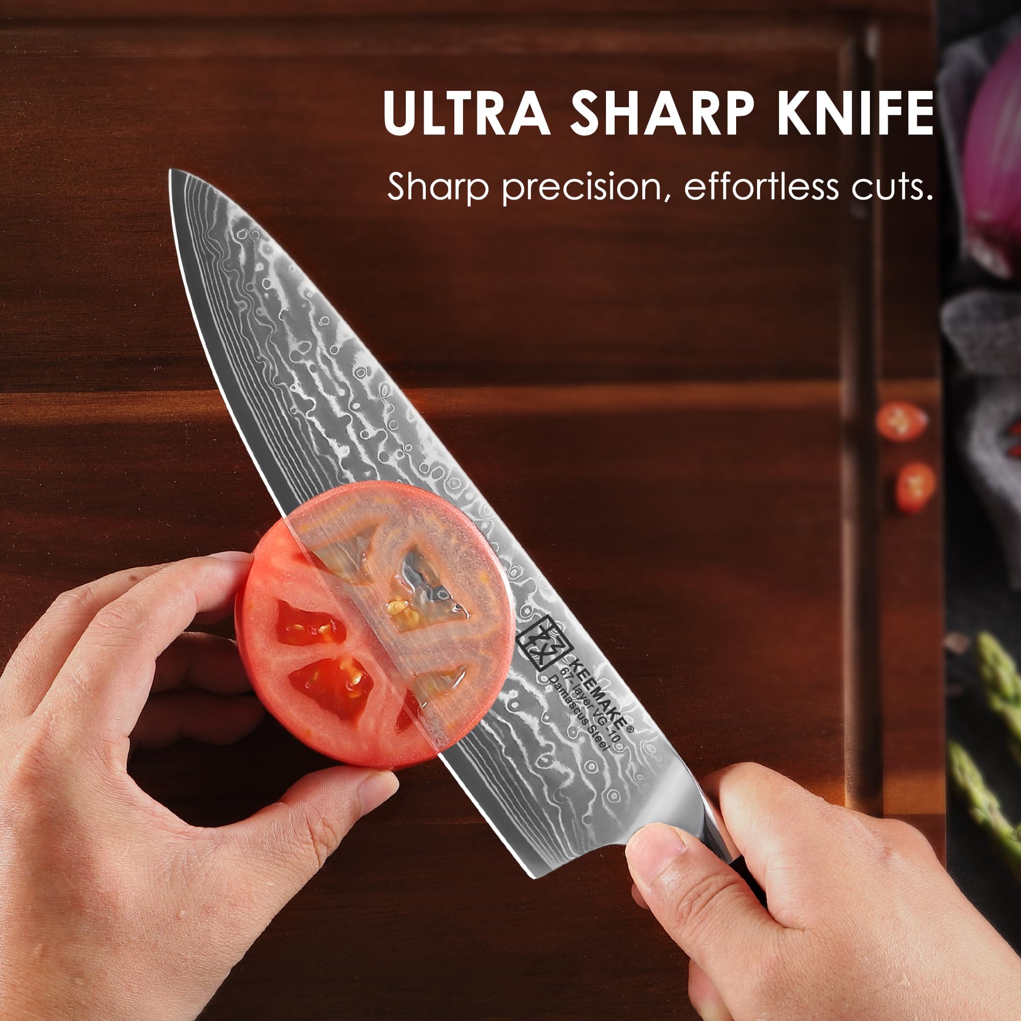 KEEMAKE Damascus Kitchen Knife Set, 2PCS Ultra Sharp 67-Layer Damascus Steel Chef Knife with G10 Non-Slip Handle, Elegant Box for Men Husband