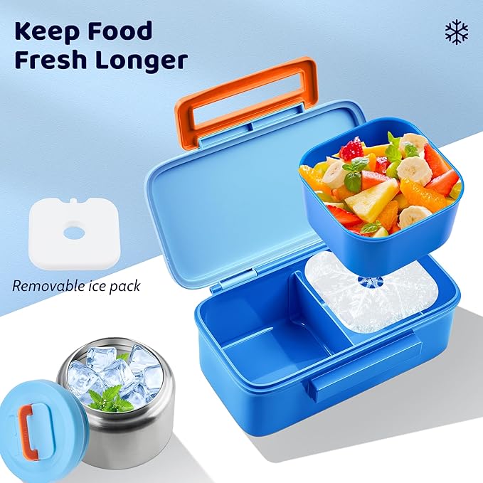 JXXM Lunch Box for Kids With 8oz Soup Thermo, Leak-proof Lunch Container with 2 Compartments, Thermo Food Jar Food Containers for Back to School Girls Boys (Blue)