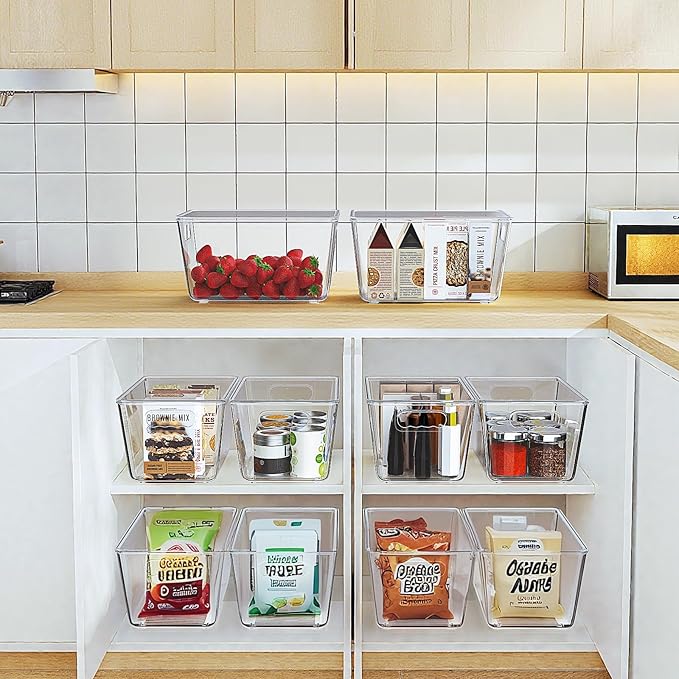 Clear Stackable Fridge Organizer with Lids, 4 Pack Large 11.5×7.5×6 Inch