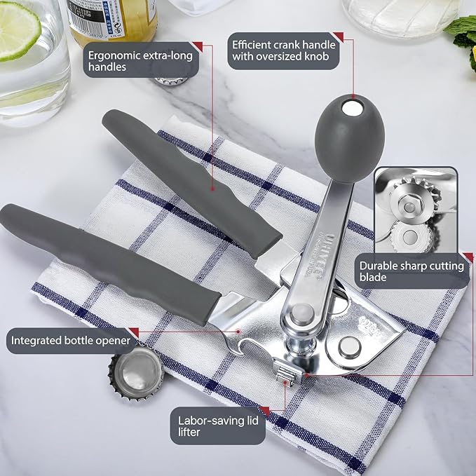 UHIYEE Commercial Can Opener Heavy Duty, Hand Crank for Large Cans, Gray