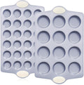 BRONYPRO Ceramic Muffin Pan, 12-Cup and 24-Cup Nonstick Aluminized Steel Mini Cupcake Pans, Healthy Non-Toxic Ceramic Coating Muffin Tin, 2 Pack Cup Cake Pans for Baking Cream