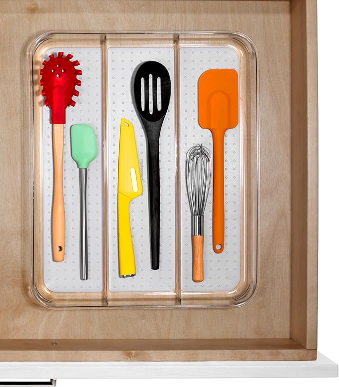 madesmart Clear 3 Compartment Utensil Tray, Grey