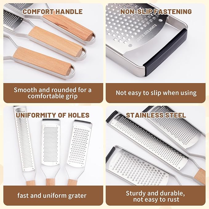 SHIKORI Professional Cheese Graters for Kitchen Stainless Steel Handheld