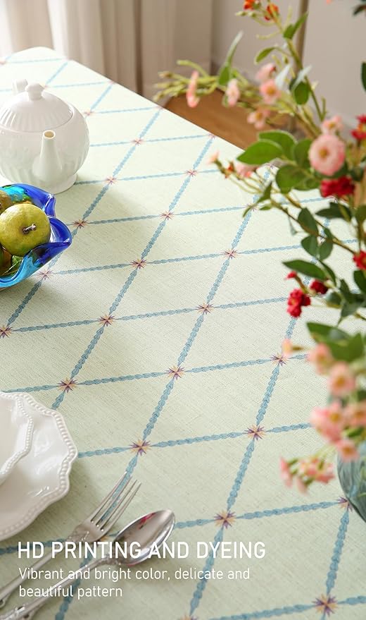 ISAENNE Designer Vintage Linen Rectangular Tablecloth,110"x63"-Floralsea B