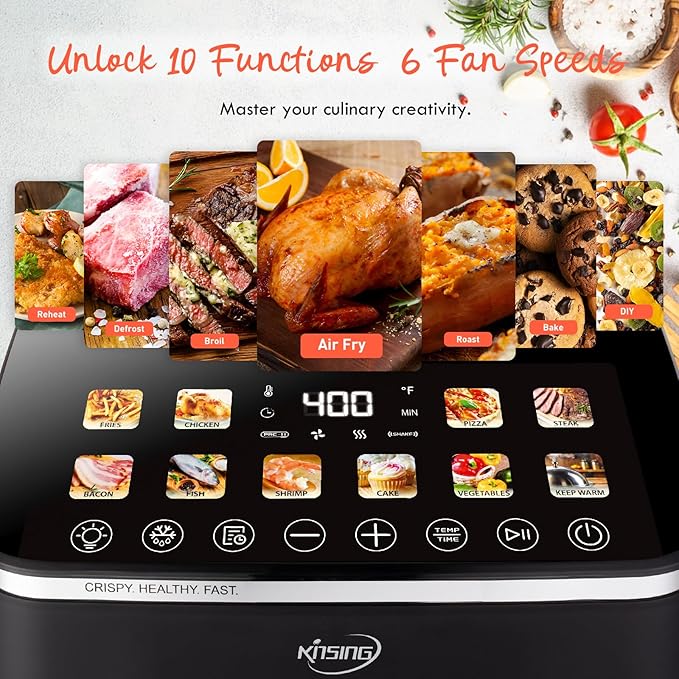 KINSING 10.6 QT Air Fryer, 9-in-1 XL Large Capacity with Visible Window
