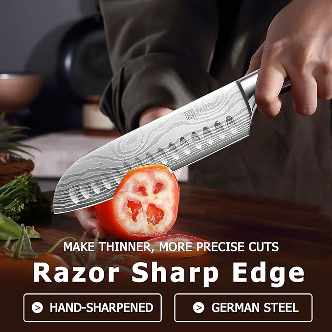 PAUDIN Santoku Knife Chef Knife, Ultra Sharp 7" Kitchen Knife for Cooking