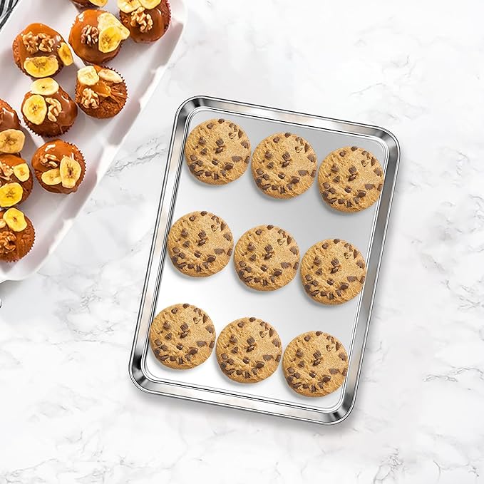 Homikit 2 Pack Small Stainless Steel Baking Sheet Set, Non Toxic