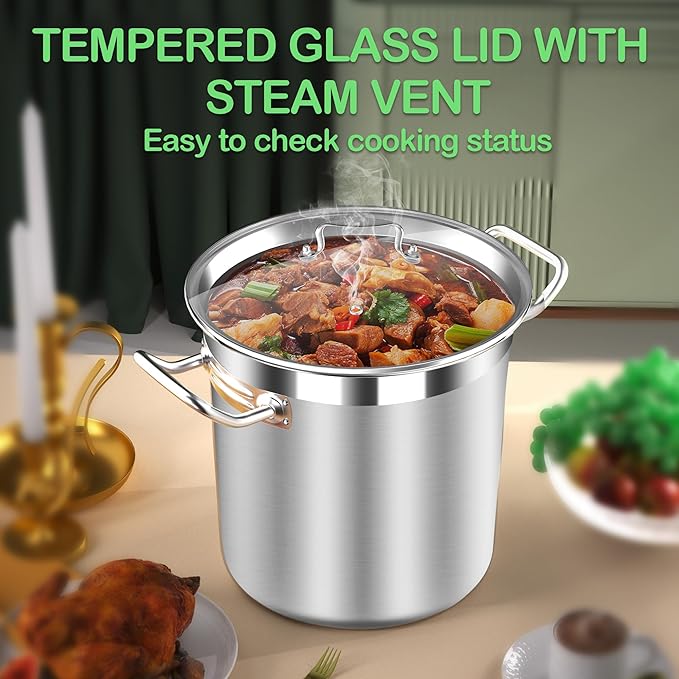 STOCKPOT Stainless Steel Stock Pot with Lid – 24 Quart (6 Gallon) Heavy-Duty Cooking Pot for Soup, Stew, Pasta – Commercial & Home Use, Easy to Clean