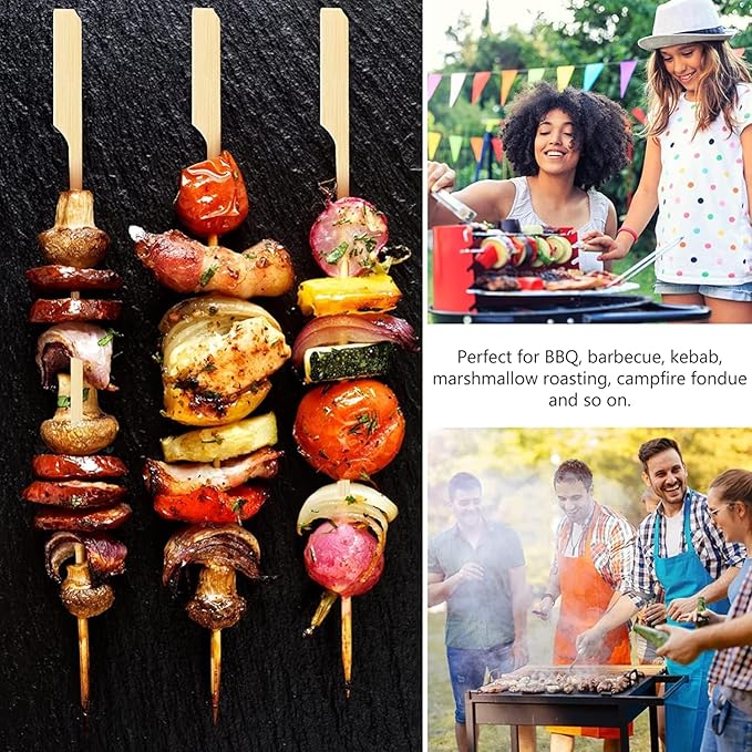 PFIEIFPO Bamboo Skewers, 200 PCS, 10 Inch, Premium Quality Craft, Paddle Design, Perfect for Cocktail Toothpicks, Kebabs, Grills, BBQ, Sandwiches, Fruits, Great Value Set