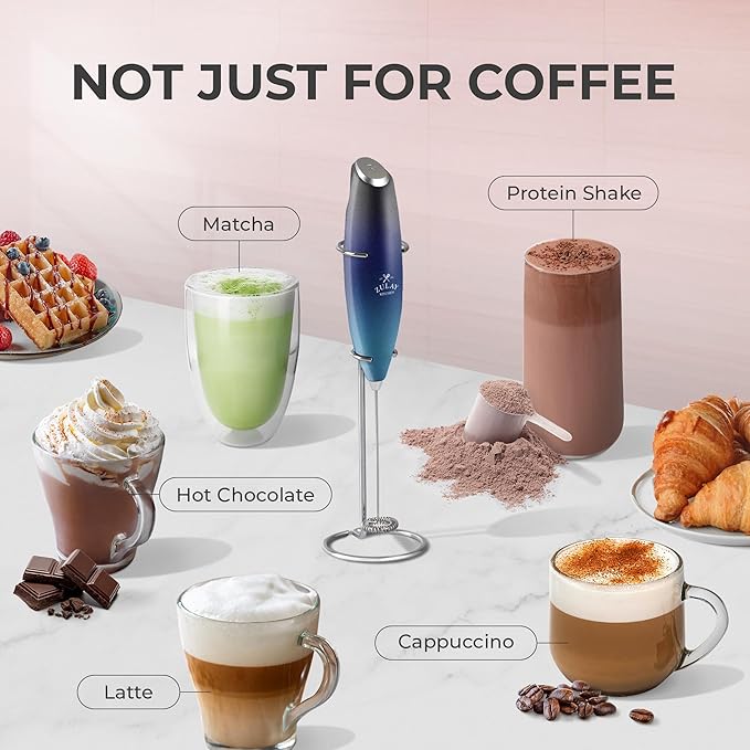 Zulay Kitchen Powerful Milk Frother Wand With Duracell Batteries - Ultra Fast Handheld Drink Mixer - Electric Whisk Foam Maker for Coffee, Lattes, Cappuccino & Matcha - Z1 Motor - Deep Sea