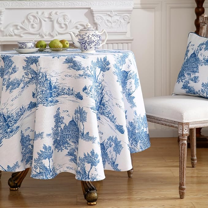 patdrea Elegant French Linen Tablecloth,Round,Diameter 67"-Lucerne A