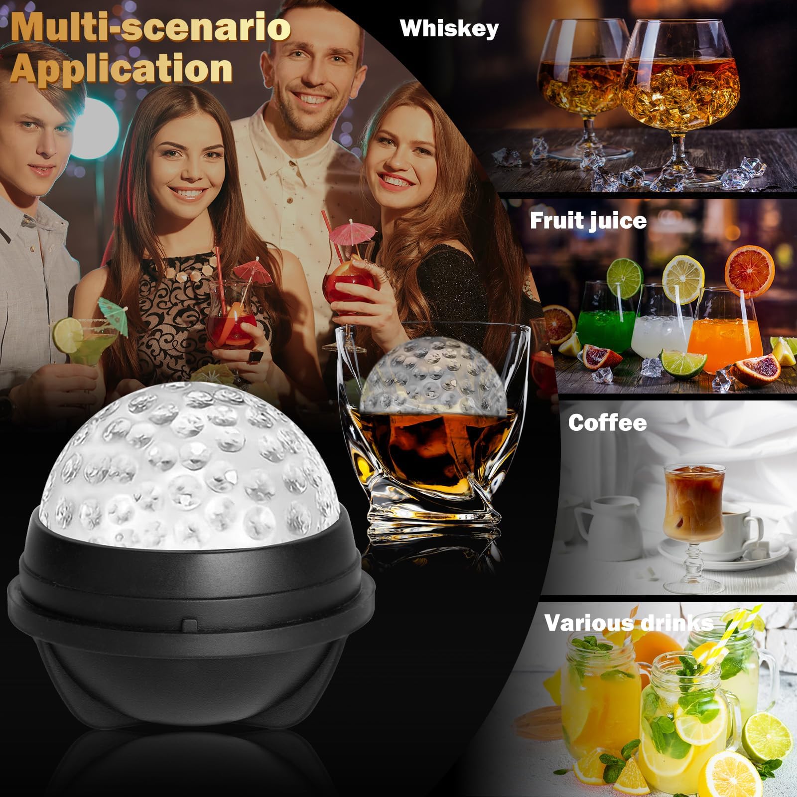 2 Pack Golf Ball Ice Cube Molds - 2.5 Inch Large Silicone 3D Ice Cube Molds for Cocktails, Bourbon, Brandy, Whiskey