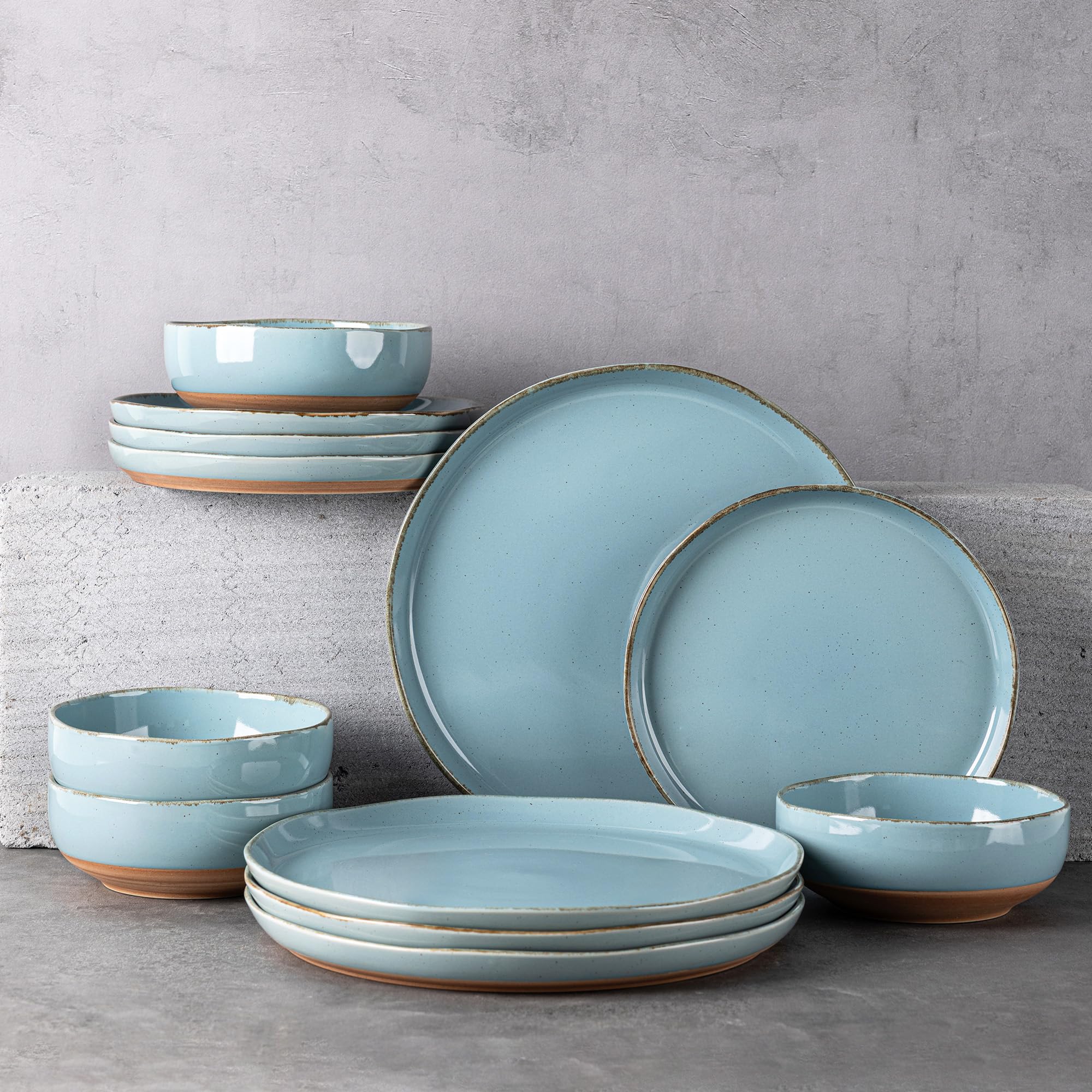 AmorArc Dinnerware Sets for 4, 12 Pieces Ceramic Plates and Bowls Set