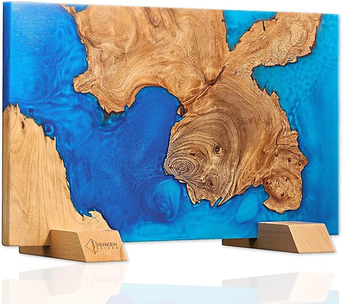 SENKEN "Tsunami" Extra Large Magnetic Knife Block - Holds Up to 16 Knives - Knife Block without Knives, Universal Knife Holder, Beautiful Blue Resin Burl Wood Blend ("Tsunami" Blue Resin Blend)