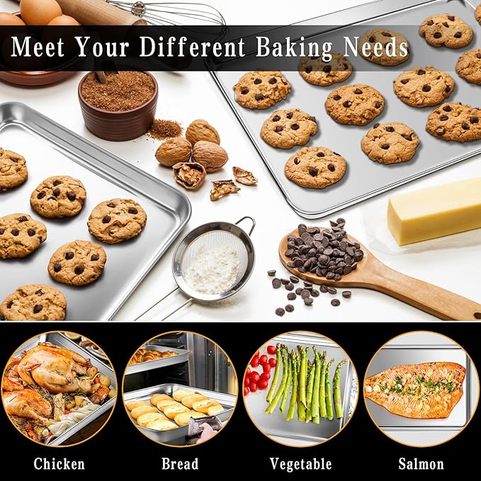 Pack Jelly Roll Pan Set of 2, 15.9” x 12” Stainless Steel Cookie Sheets for Baking, Non Stick Baking Sheets for Oven Heavy Duty Baking Trays