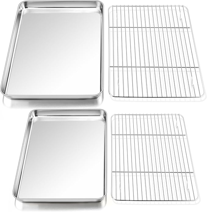 P&P CHEF 16 + 12.5 Inch Baking Sheet with Rack Set, Pans with Flat Racks
