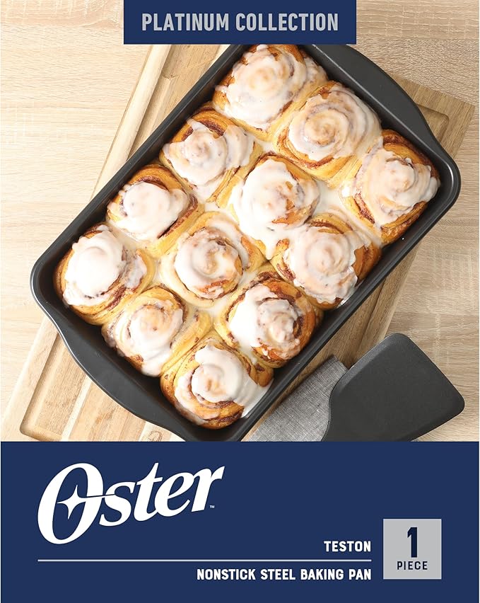 Oster Teston 13 x 9 Inch Rectangular Baking Pan, Nonstick Carbon Steel Cake Pan, Matte Black, PFAS-Free, Oven-Safe, Easy Clean Bakeware