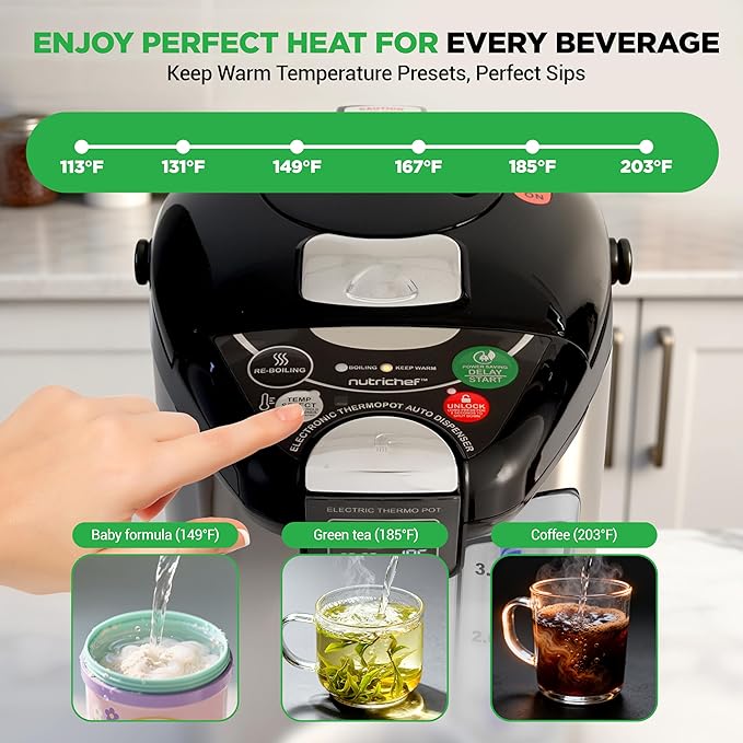 NutriChef Digital Water Boiler and Warmer - 4L/4.23 Qt Stainless Electric Hot Water Dispenser w/ LCD Display, Rotating Base, Keep Warm, Auto Shut Off, Safety Lock, Instant Heating for Coffee & Tea