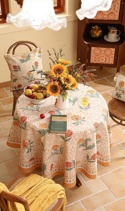 patdrea Vintage Linen Tablecloth,Round,Diameter 67"-RosaSilvestre A