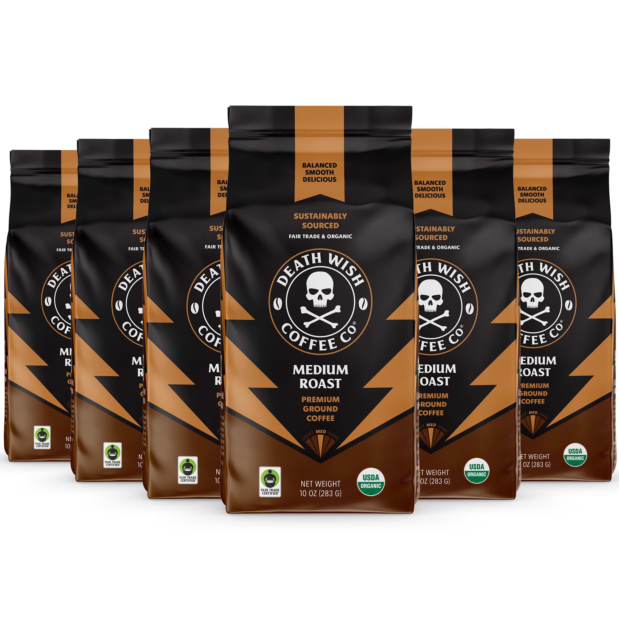 Death Wish Coffee Organic Medium Roast Ground Coffee, 6 Pack