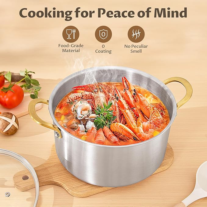 BEZIA 10 QT Stock Pot with Lid, Full Clad Tri-Ply Stainless Steel Soup Pot