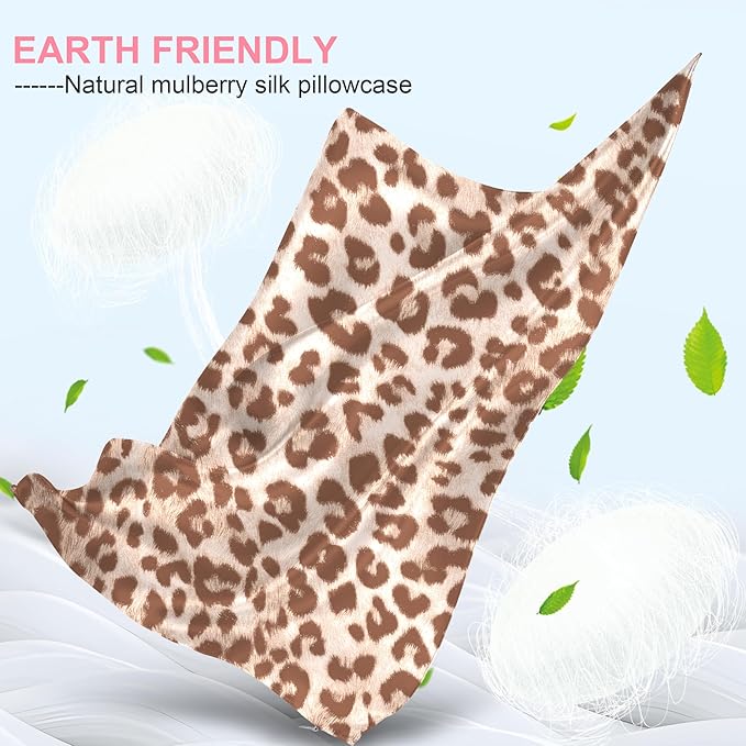 LYSHIN Silk Pillow Cases 2 Pack Queen Size with Zipper, Leopard