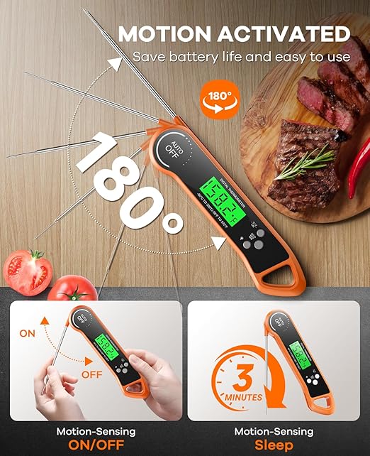 SILVLF Meat Thermometer Digital, Instant Read Thermometer with Backlight, Calibration & Hold Function, Waterproof Food Thermometer for Kitchen and Outside, BBQ,Turkey, Candy, Liquids, Beef (Orange)