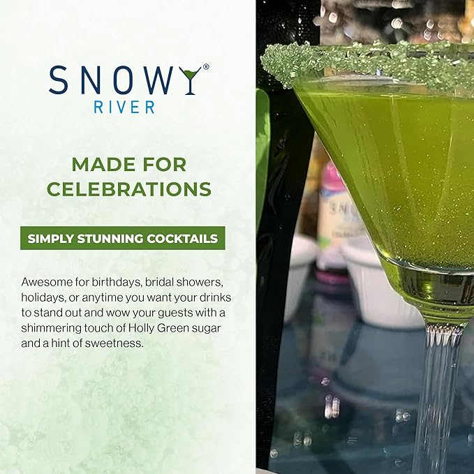 Snowy River Natural Cocktail Sugar Rimmer - Kosher Certified Naturally Colored Beverage Rimming Sugar for Cocktails, Margaritas, Drinks (Holly Green, 4 Ounce)